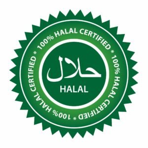 100% Halal certified product label.